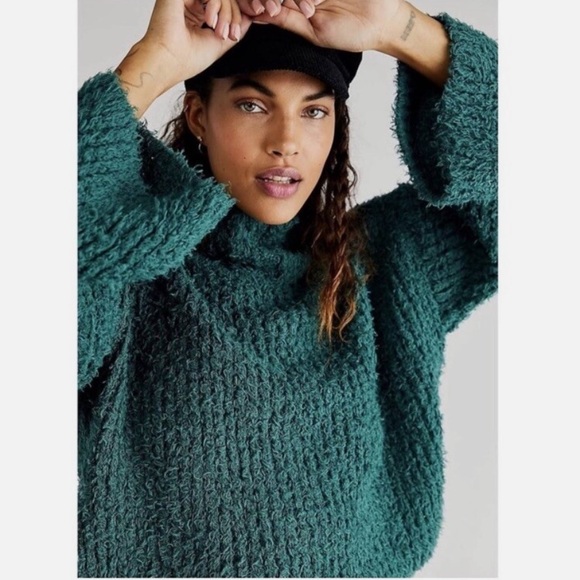Free People Canyon Green Fuzzy Turtleneck Pullover Sweater - Picture 2 of 10